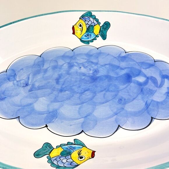 Large Italian Ceramic Desuir Hand painted Oval Serving Plate Platter 18.5”x12” - Picture 3 of 8